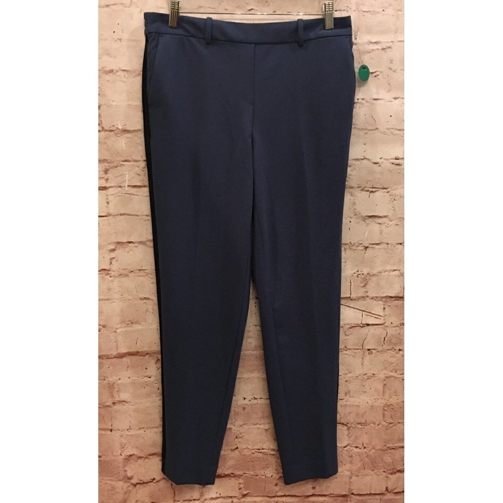 Worthington Womens Pull On Straight Leg Pant Blue Ankle Pant Black Stripe Size S